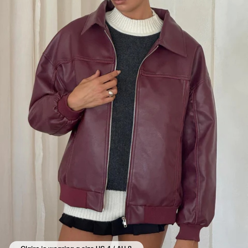 Princess Polly Wine Burgundy Bomber Jacket - Picture 2 of 3